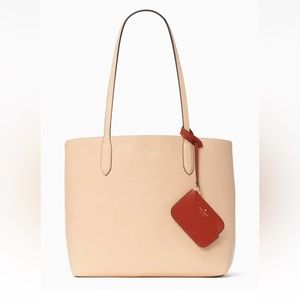 New Kate Spade Ava Reversible Tote with Pouch Double Faced Leather Crisp Peach